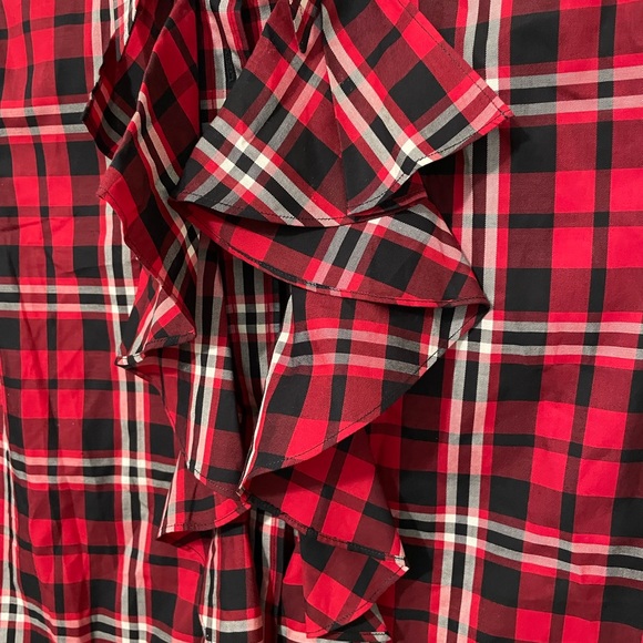 Lauren Ralph Lauren Button front Poet Ruffle long sleeve red black plaid shirt L - Picture 3 of 8